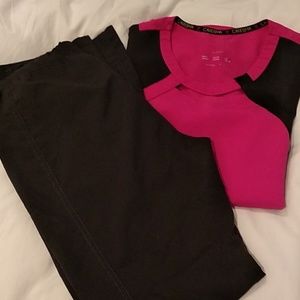 Pink and black scrub set